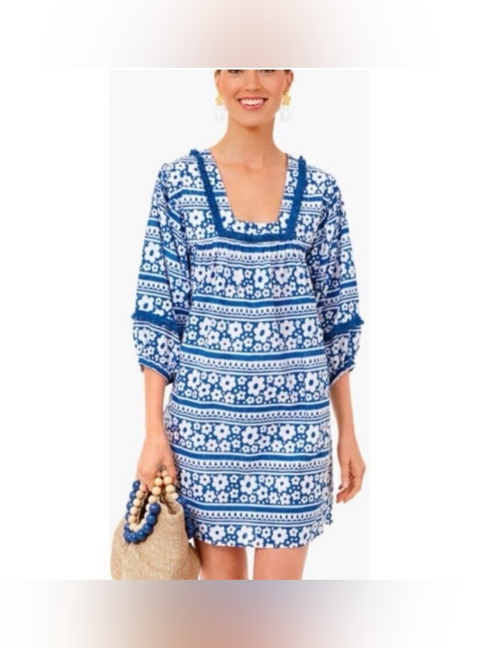 Tuckernuck Beach Petal Paradise Tunic Dress Coverup size 3XL blue white